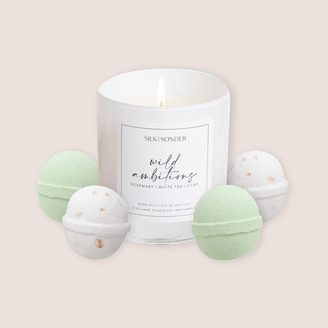 Wild Ambitions Candle + Bath Bomb Set Bundle Silk + Sonder