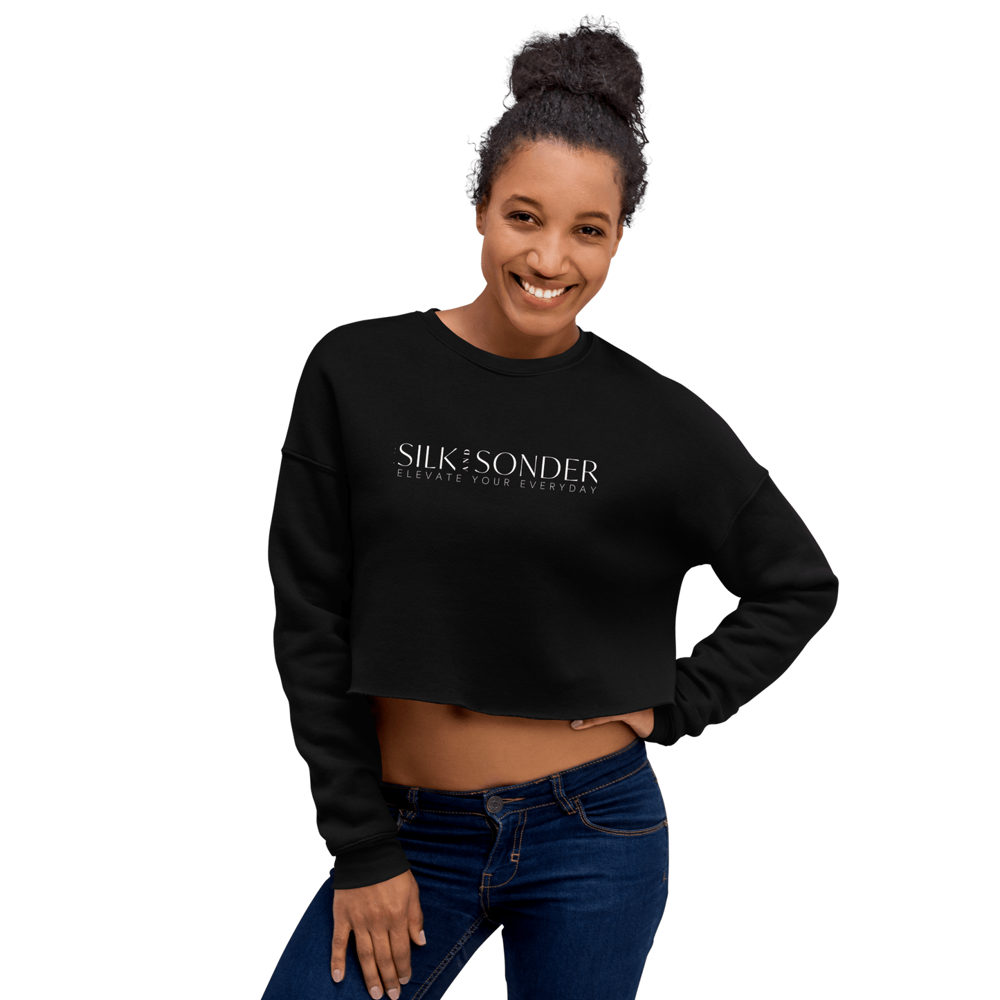 Printify Sweatshirt Black / S Silk + Sonder Logo Cropped Sweatshirt
