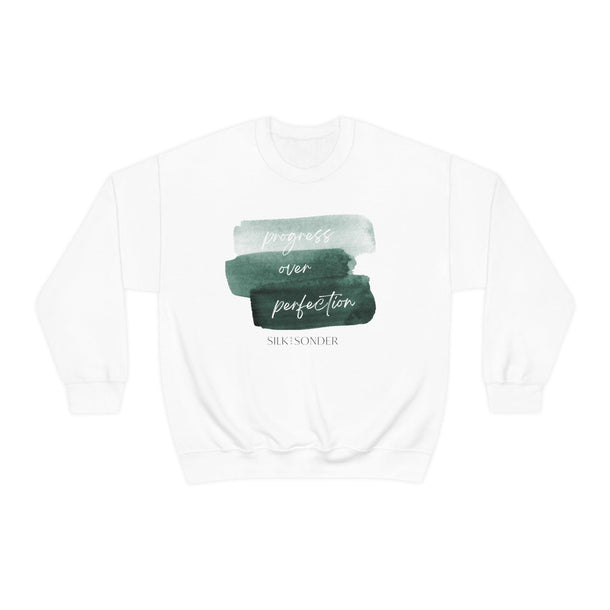 Printify Sweatshirt S / White Progress Over Perfection Crewneck Sweatshirt